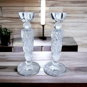 2x Vintage Candleholder NOBLE EXCELLENCE 24% Clear Crystal Candlestick Glassware